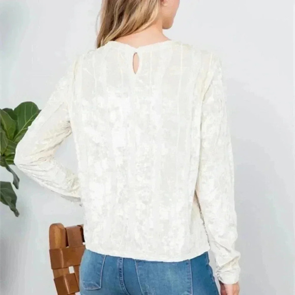 BOHO WOMENS CREAM VELVET LACE DETAIL BLOUSE TOP - Picture 4 of 7